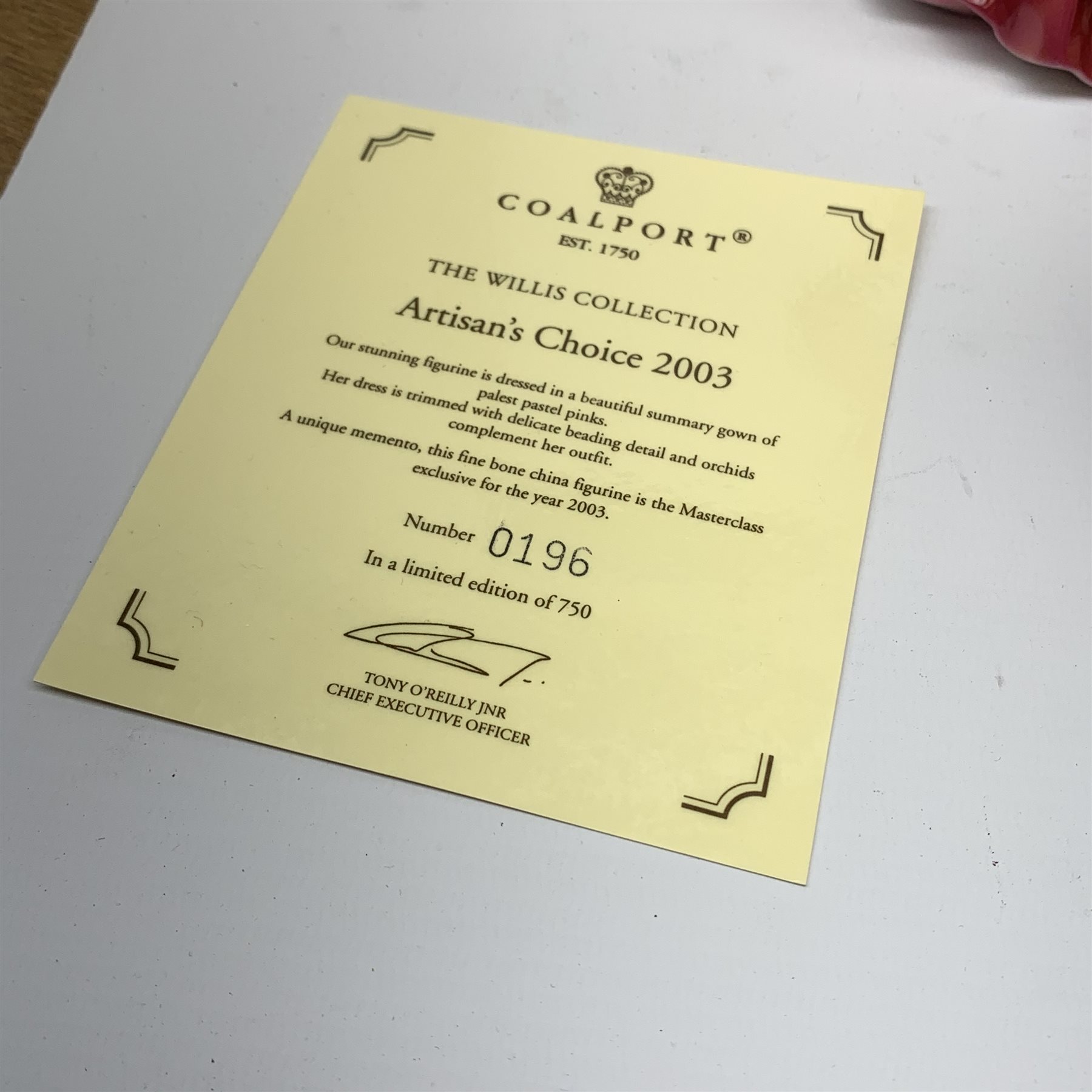 A collection of Coalport figurines, comprising, Evening at the Opera, Evening Elegance, Maggie, Golden Anniversary, Artisan's Choice 2003 with accompanying certificate, all with boxes, plus White Rose of Yorkshire, Barnsley Belle, Red Rose of Lancashire, Pontefract Princess, Mary, Celebration, Artisan's Choice 2004, and a Second example. (13). 