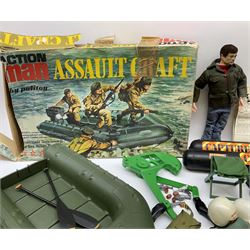 Action Man - one figure, boxed Assault Craft, dismantelled  Capture Copter, two bags of equipment and accessories etc