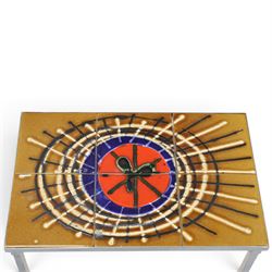 Juliette Belarti for Adri - 1960s-70s nest of three brutalist design tables, ceramic tiled tops, raised on a chrome frame 