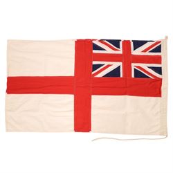 WWII Royal Navy ensign flag, with Union Jack in the upper canton, stamped Admiralty 1940, (SUD) P.F. Humphries London 2x3, H61cm L100cm 