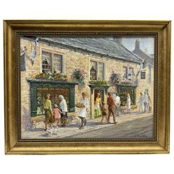 Larry Feather (British 20th century): 'Bakewell Pudding Shop', oil on canvas signed, labelled verso 34cm x 44cm