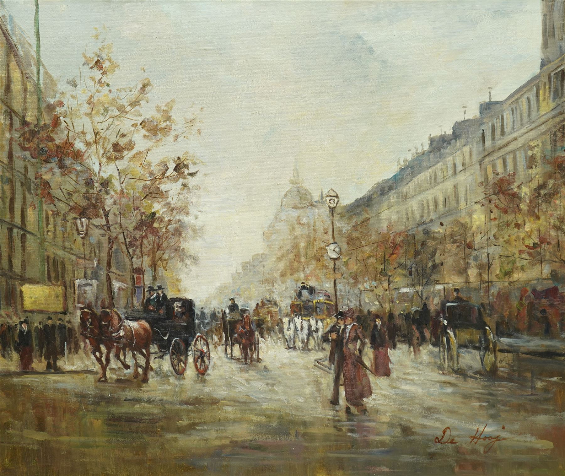 Dutch School (20th century): Parisian Street Scene, oil on canvas signed 'De Hooj' 50cm x 60cm