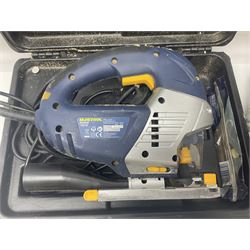 Collection of tools, comprising grinder electric, cased Mac Allister jigsaw, Power craft router