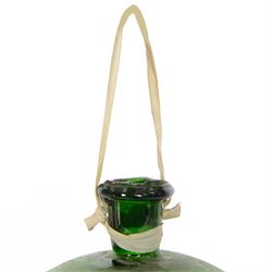 Late 19th century iridescent green glass witches ball with a small bottle neck, D26cm