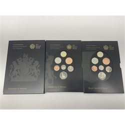 Queen Elizabeth II 2006 and 2007 five pound coins each in card folder, 2008 brilliant uncirculated coin collection 'Royal Shield of Arms' and 'Emblems of Britain', 2008 'Olympic Games Handover Ceremony' two pound coin on card, other commemorative coins, small number of Great British pre 1947 silver threepence pieces etc