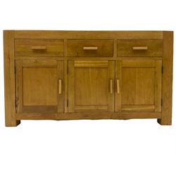 Solid oak and pine three drawer sideboard