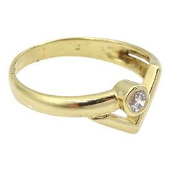 14ct gold single stone round brilliant cut diamond abstract design ring, stamped 585