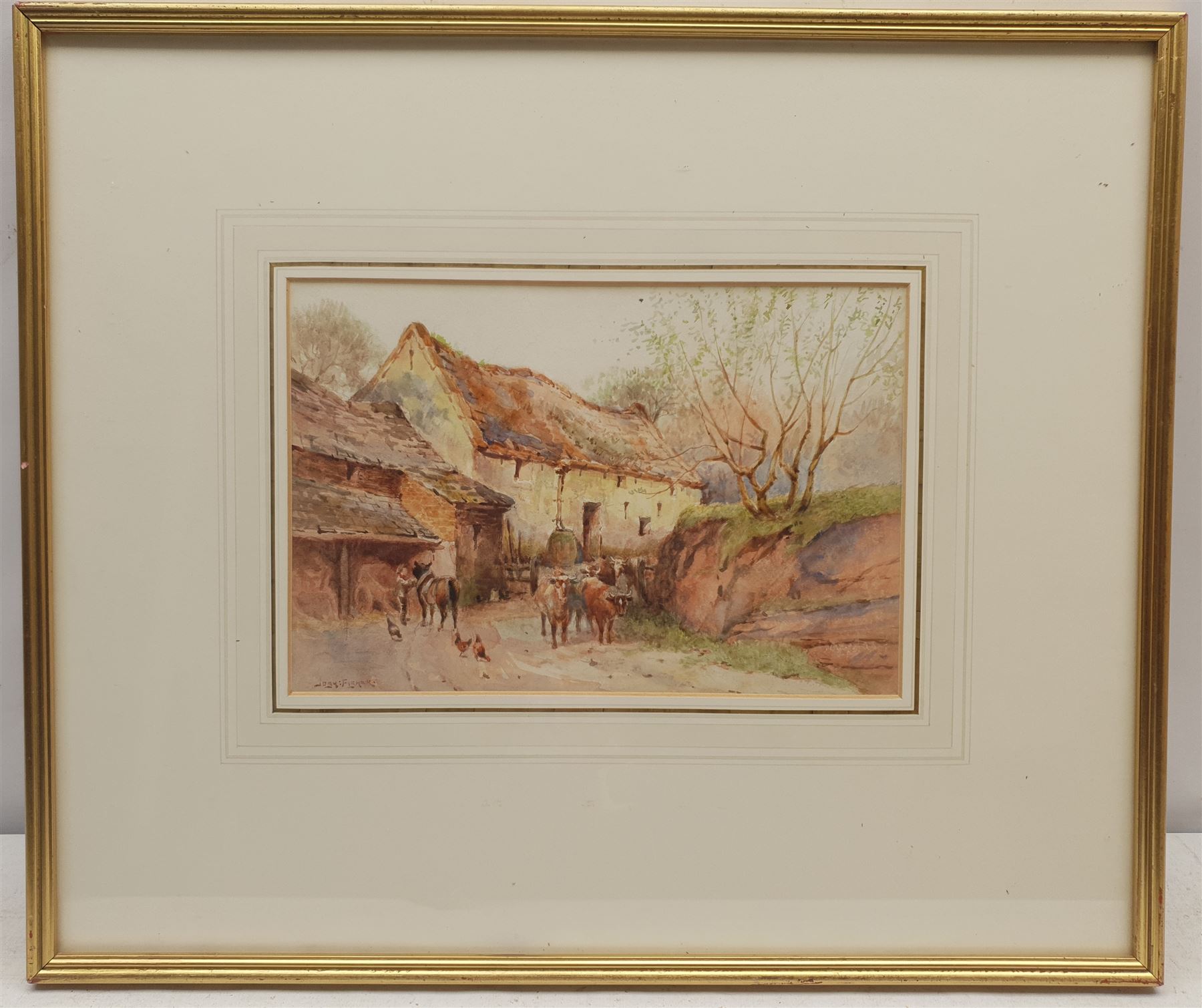 Joshua Fisher (Liverpool 1859-1930): 'Farmyard at Bidston Cheshire', watercolour signed, titled and dated 1911 verso 18cm x 26cm

