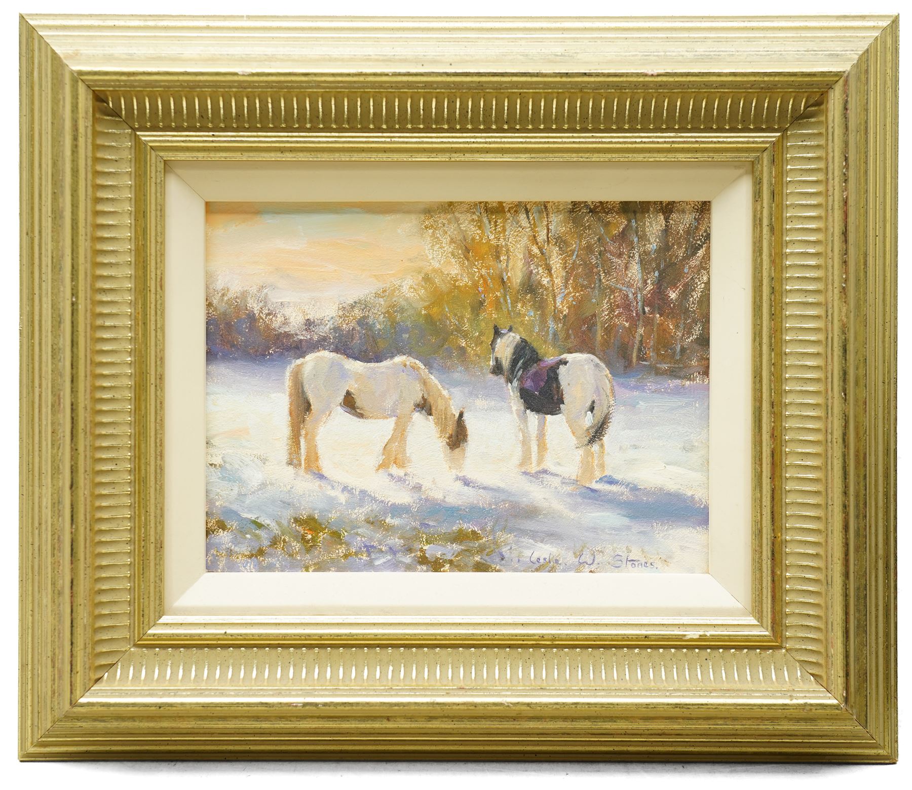 Leslie W Stones (British 20th century): 'A Quiet Evening', oil on board signed, titled verso 14cm x 20cm