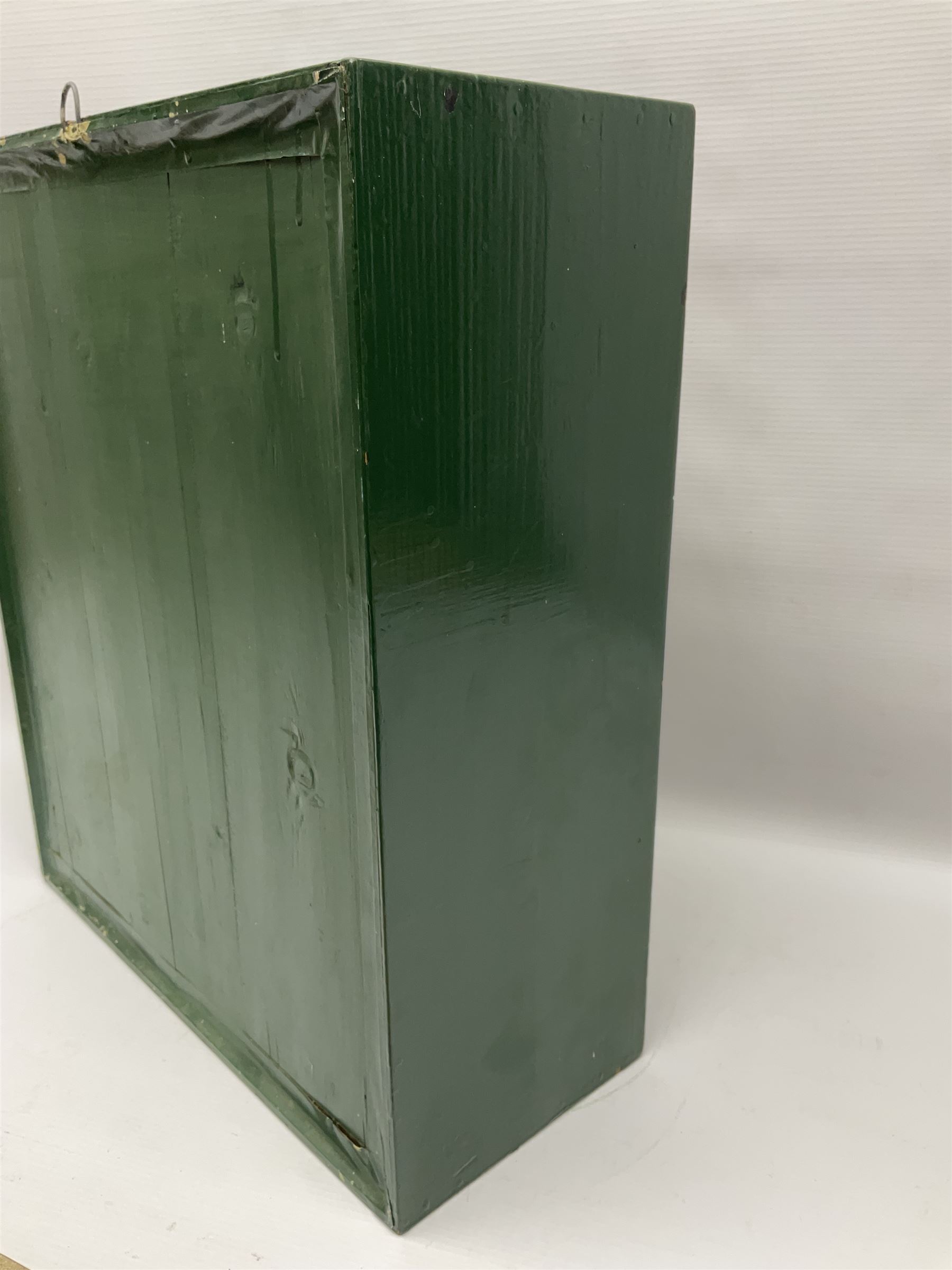 Taxidermy: Victorian cased Barn Owl (Tyto alba), full adult mount perched upon a tree stump amidst a natural setting, encased with an green single- glass display case, H46cm, L39cm, D17cm 