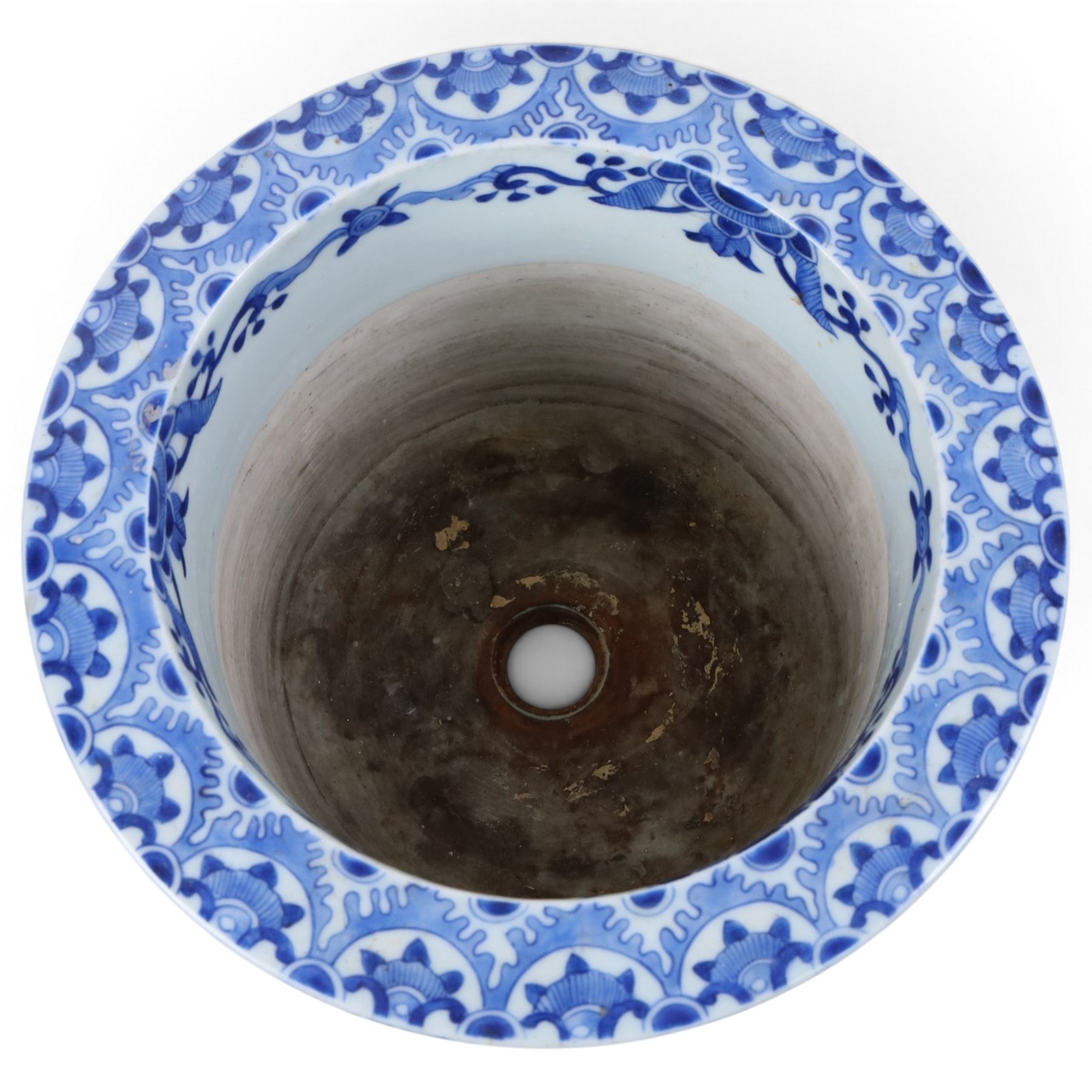 Pair of blue and white moulded vases, decorated with dragons amongst clouds, together with two blue and white planters painted, the first decorated with pagodas within a landscape scene, the other with musicians, vases H26cm 