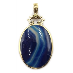  9ct gold bloodstone and blue/white agate hardstone pendant, hallmarked  