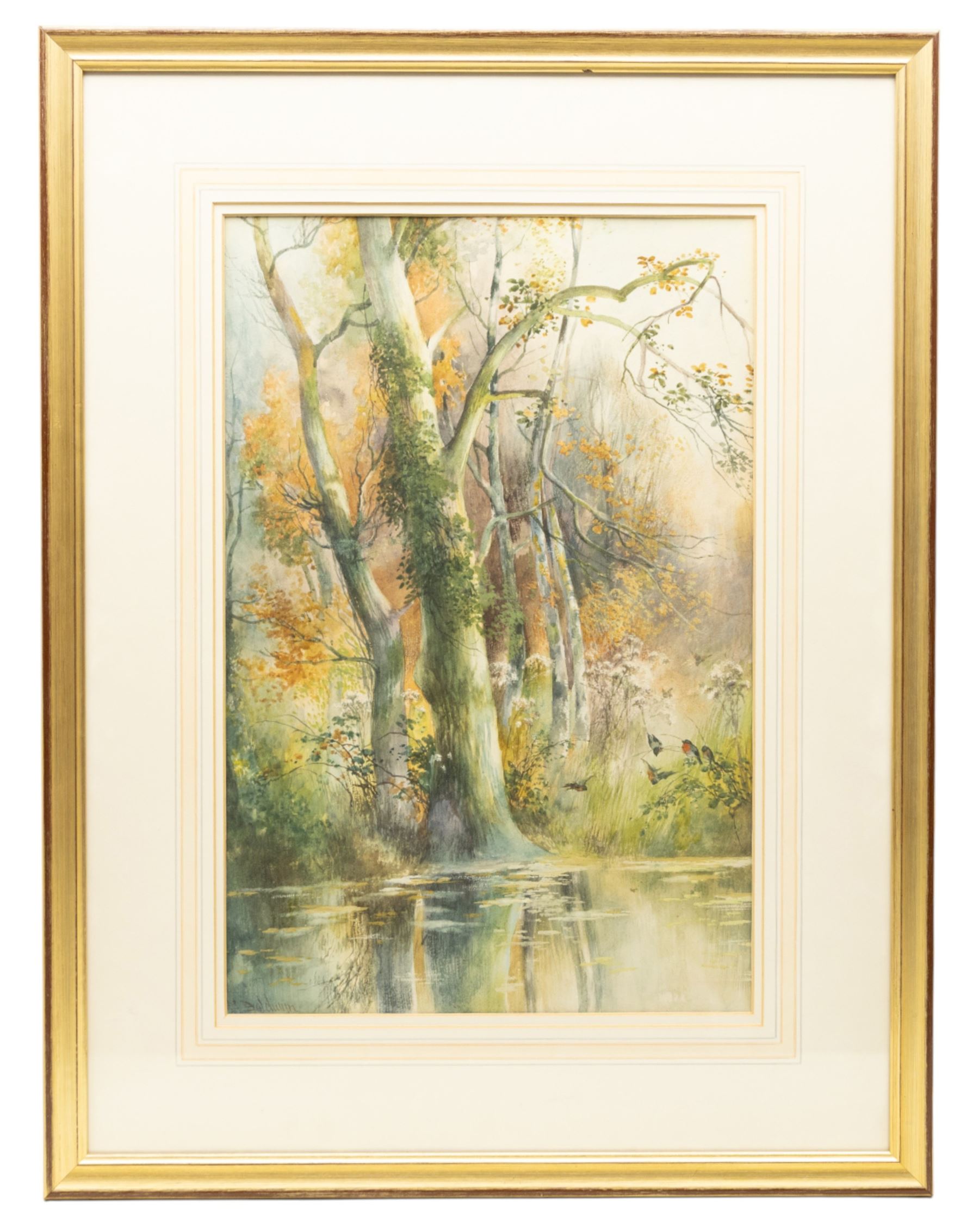 Charles Henry Clifford Baldwin (British 1849-1943): Woodland Lake Scene with Birds and Pheasants, set three watercolours signed max 45cm x 29cm (3) 
Notes: Baldwin was a longstanding artist for Royal Worcester