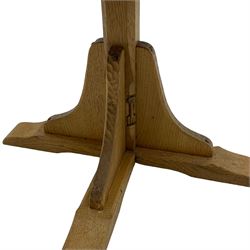 Catman - oak occasional table, circular top on cruciform base, carved with long-necked cat signature, by Chris Checkfield, Whitby