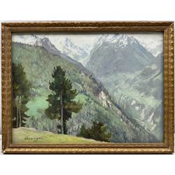 Mary Dawson Elwell (British 1874-1952): 'The *** from Chandolin Val d'anniviers Valais', oil on panel signed and dated 1932, original title label with artist's address verso 26cm x 35cm