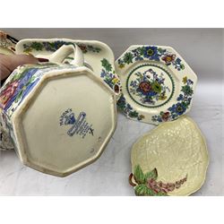 Wedgwood Chippendale pattern coffee pot, Spode Italian pattern bowl with blue mark, Mason's ironstone jug, bowl, plate, Carlton Ware, Royal Worcester etc