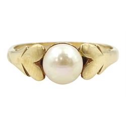9ct gold single stone pearl ring, hallmarked