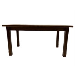 Rectangular oak dining table (150cm x 85cm, H74cm), and six oak dining chairs