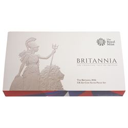 The Royal Mint United Kingdom 'Britannia' 2016 silver proof six coin set, cased with certificate