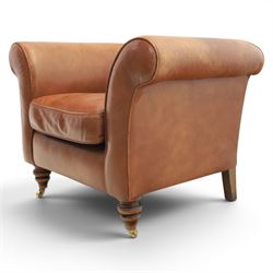20th century tub armchair upholstered in tan leather