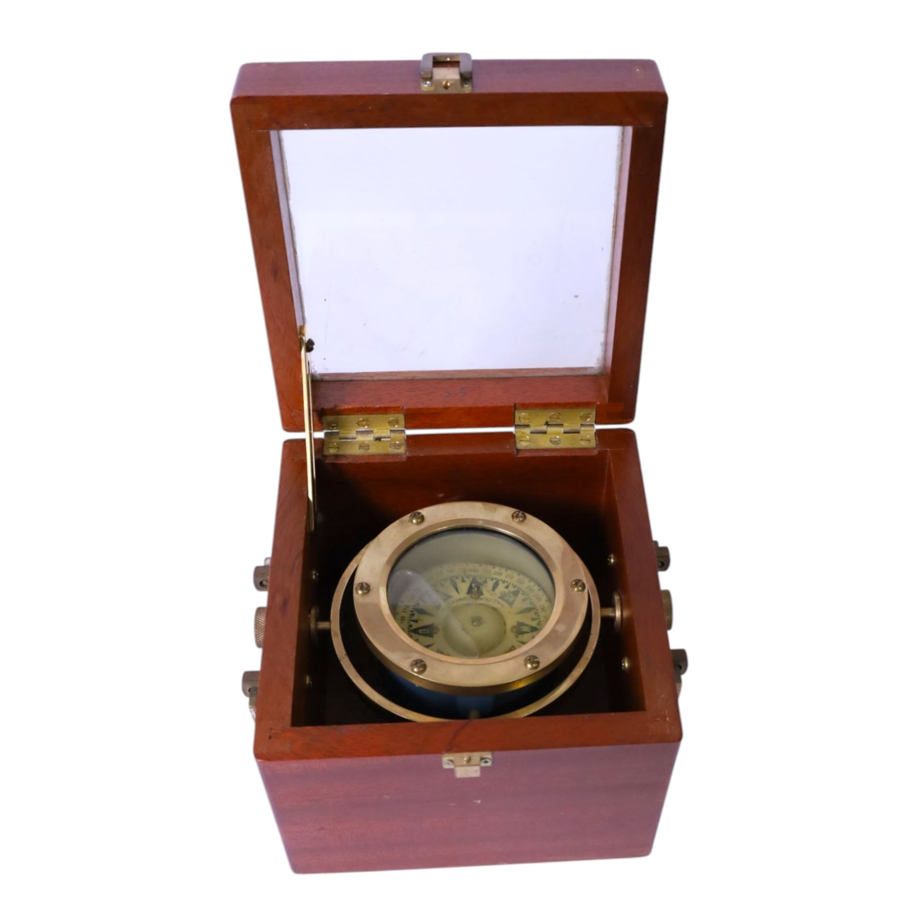 Admiralty pattern Azimuth circle, no. 1152 and a brass nautical compass on gimbal, both in wooden cases
