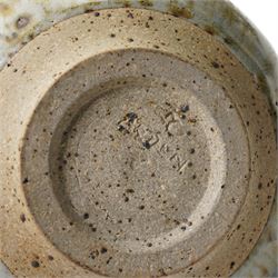 Barbara Cass (1921-1992) for Arden Pottery: Covered jar, in mottled blue and green glazed, incised marks to base, H22cm