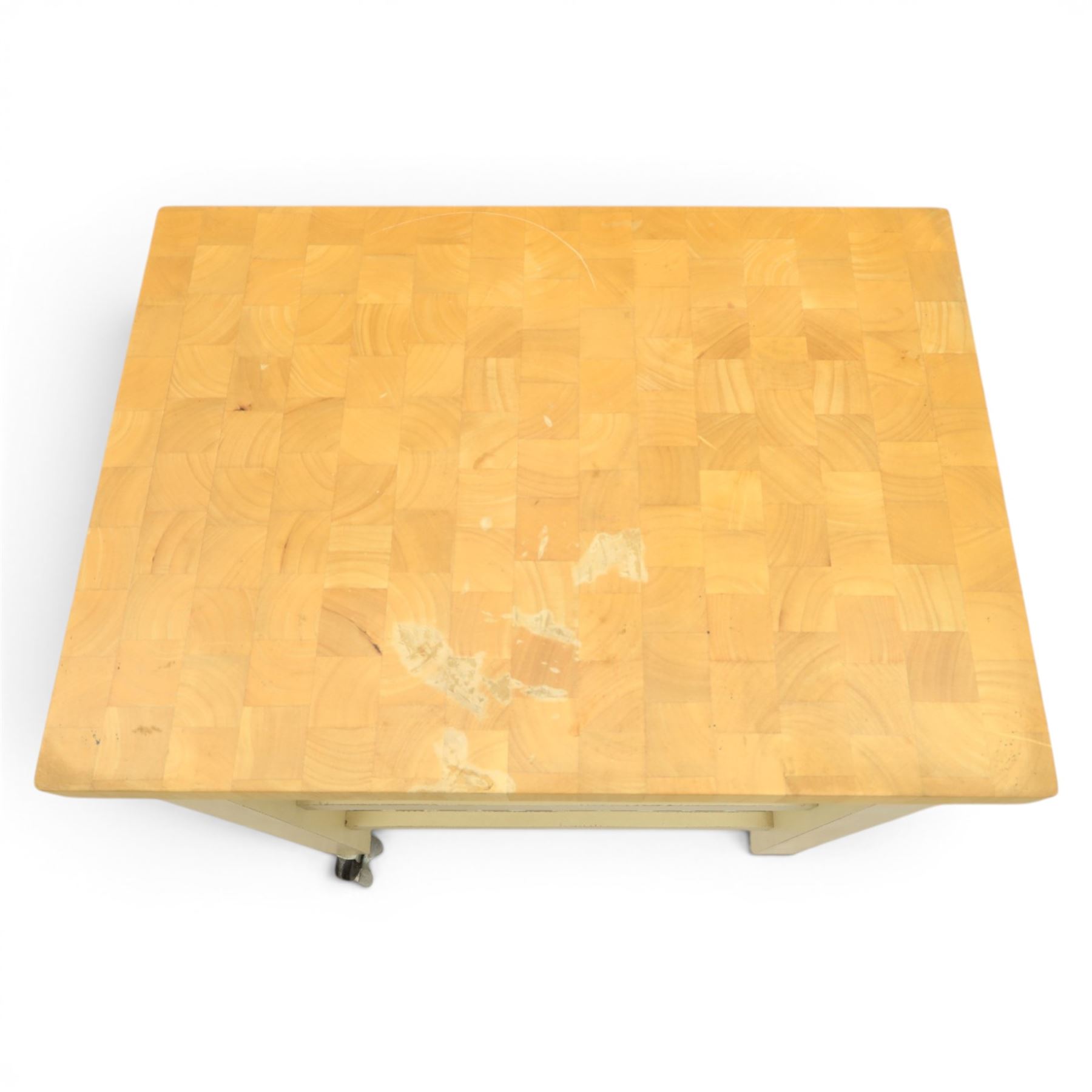 T & G Woodware - 'Pembroke Trolley' contemporary butchers block kitchen trolley, single drawer, two tiers of shelving raised on castors