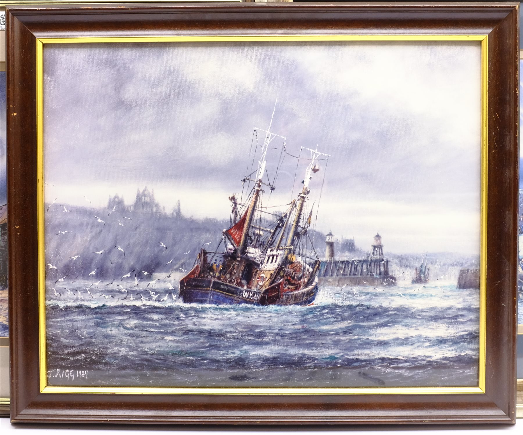 After John Freeman (British 1942-): 'Day's End Manor Farm' and 'The Shout', pair moonlit colour prints, and a further print of Whitby after Jack Rigg, max 30cm x 45cm (3)