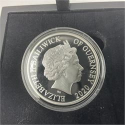 Queen Elizabeth II Channel Islands and Isle of Man silver proof five pound coins, comprising Bailiwick of Jersey 2016 'Lest we Forget', 2019 'D-Day 75th Anniversary' three coin set', Bailiwick of Guernsey 2020 'Florence Nightingale 200th Anniversary' and Isle of Man 2021 'William and Kate Wedding Anniversary', all cased with certificates