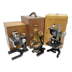 Three W. Watson & Sons microscopes, comprising Kima no 58173, Low power binocular no 98846 and High power binocular no 103144, all boxed 