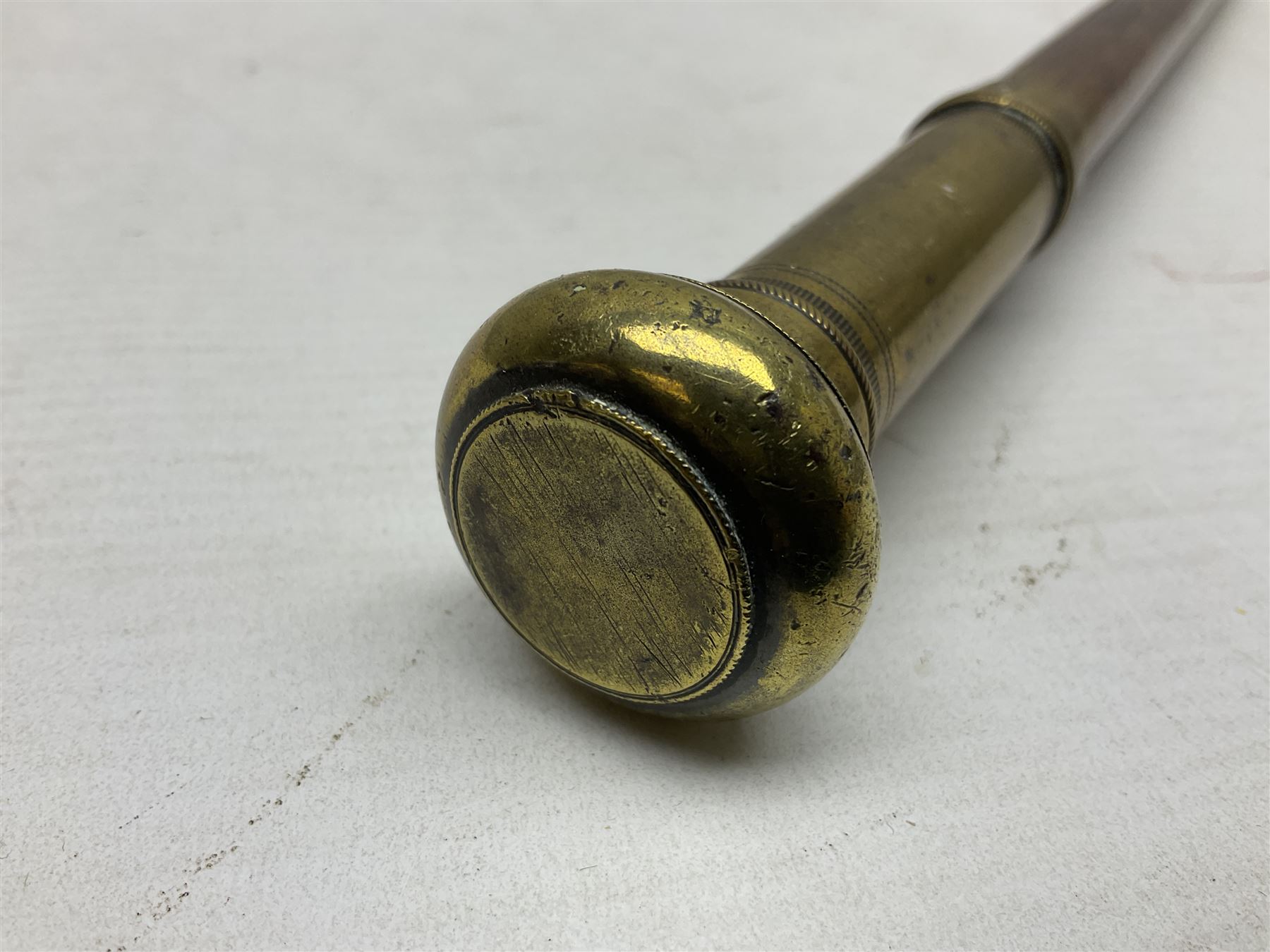 19th Century tipstaff, with brass finial and hardwood handle, L48cm