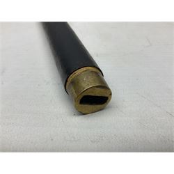 Early 20th century British Army Officer’s leather covered swagger / sword stick by Swaine & Adeney of 185 Piccadilly London; 34.5cm double edged spear point blade with etched foliate decoration and retailer’s details; stamped 'Forged in London' to the edge of the ricasso; L59.5cm overall