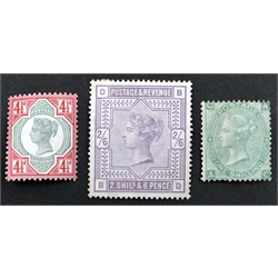  Queen Victoria mint 2/6 lilac, mint 1/- green and mint 4 1/2d green and carmine stamps  