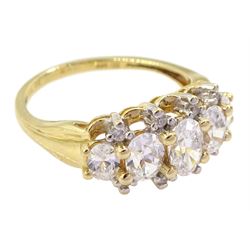 14ct gold oval and round cut cubic zirconia cluster ring, hallmarked