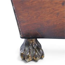 Regency mahogany sarcophagus tea caddy, the hinged lid opening to reveal two compartments, upon paw feet, H18cm