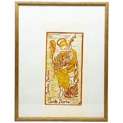 Manner of Jean Chièze (French 1898-1975): 'Santez Barbon' or Saint Barbara, limited edition woodblock print indistinctly signed and numbered 17/20 in pencil, 42cm x 21cm 