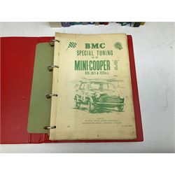 Automobilia - collection of books and ephemera on Mini Cars including BMC Special Tuning Folder for Mini-Cooper 'S', 1972 Handbook, Austin and Morris Mini Cars by Sydney Page 1962, Haynes Manuals, Mechanical Parts Catalogue 1998, thirty and forty years commemorative books, Austin Rover Service and Parts Correspondence Course 1977, video tape and DVD etc (27)