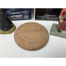Terry Pratchett Discworld figures, designed by Clarecraft, comprising Lias Bluestone DW82, Hogfather DW72, Granny Weatherwax, boxed, DW06, Ridcully DW61and 'Ironcrust's genuine dwarf bread'.