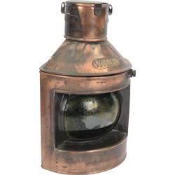 Pair of 20th Century Port and Starboard copper ship lanterns, together with Simpson Lawrence copper ships lamp with brass plaque and Ankerlight lantern