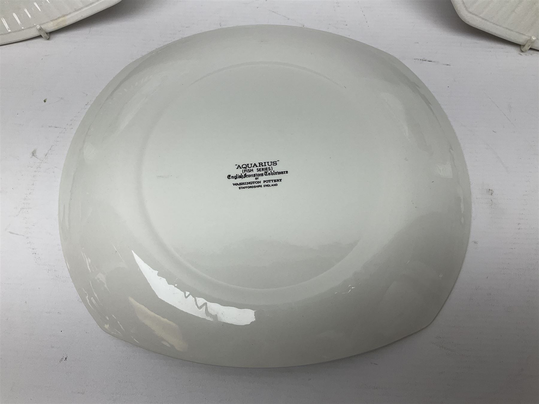 Set of Six Washington pottery fish series plates, titled Aquarius, together with two Ironstone pottery Beefeater plates, L28cm, H24cm