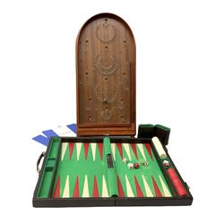 Bagatelle board and Harrods backgammon set in case