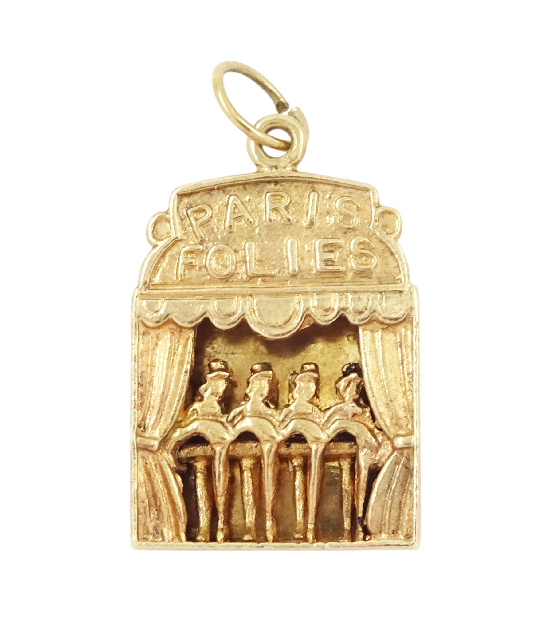 9ct gold articulated 'Paris Folies' can-can dancer pendant / charm, London 1969