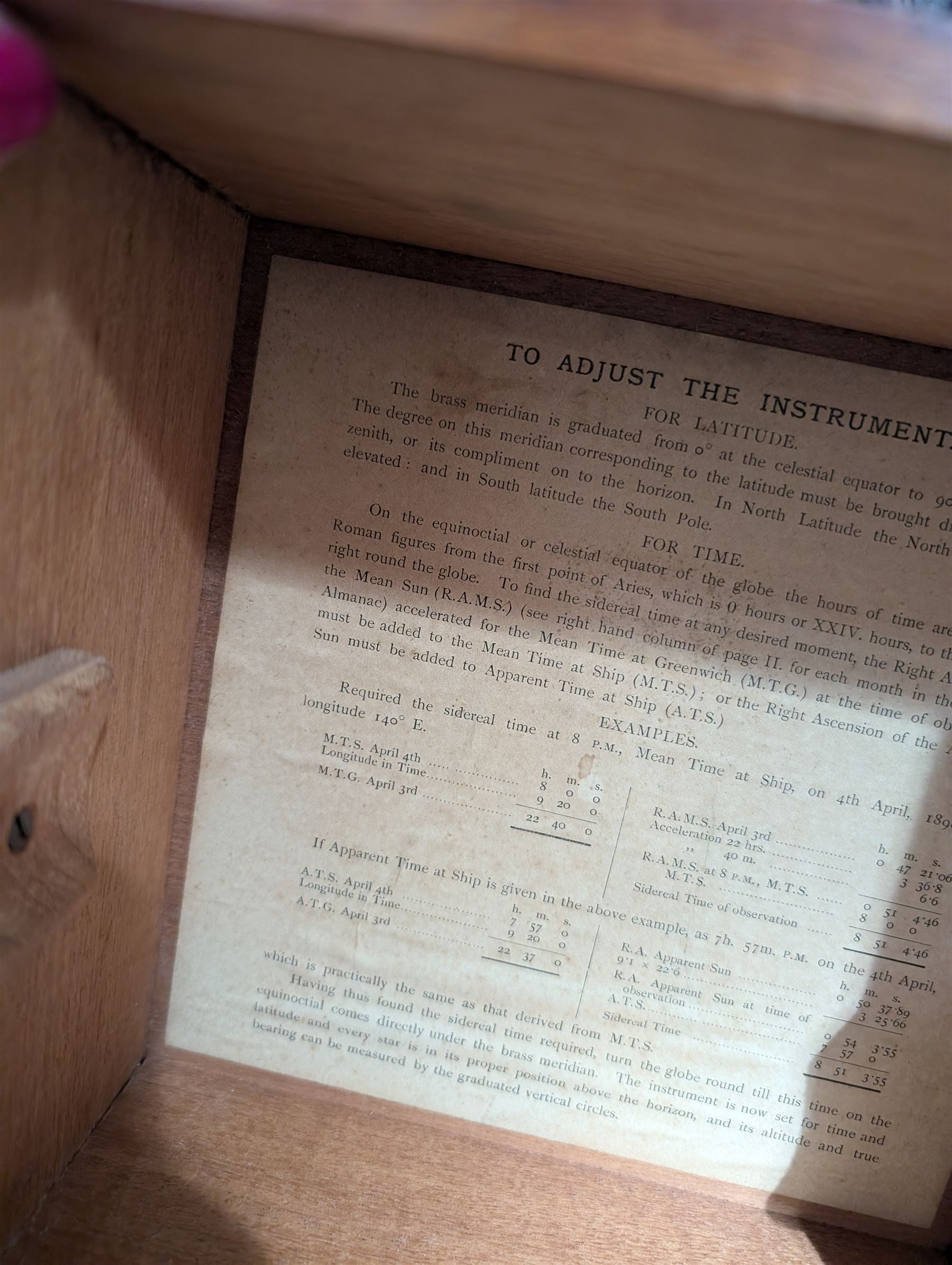 Cary Porter Ltd celestial navigational star globe patent no. 21450, the cream coloured sphere printed in black with stars and constellations, with brass meridian and horizon rings, contained within a fitted wooden box with paper instruction label to interior, globe diameter 11.5cm, box H21cm