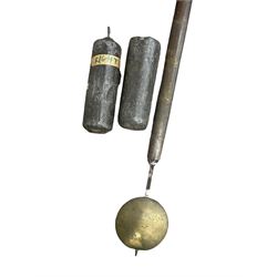 Penlington of Liverpool – early 19th century 8-day mahogany longcase clock, swans neck pediment with three turned wooden finials and verre eglomise panels, trunk with reeded columns and wavy topped door, plinth with canted corners on bracket feet, painted break-arch dial with Roman numerals and five-minute Arabic’s, centre sweep calendar and seconds hands, blue steel serpentine hands, signed beneath a painted rolling moon in the arch PENLINGTON, LIVERPOOL, eight day four pillar movement, anchor escapement and rack striking on a bell. With pendulum and weights.  The Penlington family were prolific clockmakers in 19th century Liverpool working from several addresses in the city, also recorded as chronometer and chronograph makers.