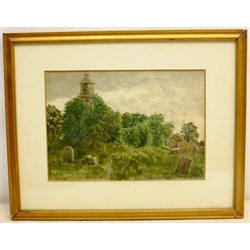 English School (19th/20th century): 'Newburn Churchyard', watercolour indistinctly signed, titled and dated 1896, and a watercolour of a country house by a different hand unsigned, max 18cm x 25cm (2)  