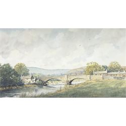 Les Packham (British 20th Century): Rural Landscape with River and Bridge, watercolour, inscribed verso 30cm x 51cm