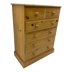 Waxed pine chest, fitted with two short and four long drawers