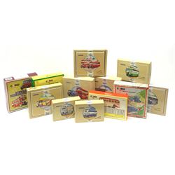 Corgi - thirteen limited edition models of buses including nine 'Classic Commercials From Corgi' series, commemorative set for Corgi's move from Swansea to Leicester, 'Transport of the Early 50s' set, Howard's Tours Bedford OB Coach etc; all mint and boxed with certificates (13)