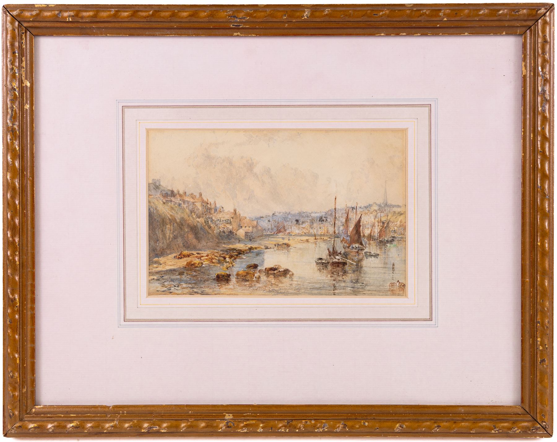 George Weatherill (British 1810-1890): Fishing Boats in the Lower Harbour Whitby, watercolour unsigned 12.5cm x 19.5cm
