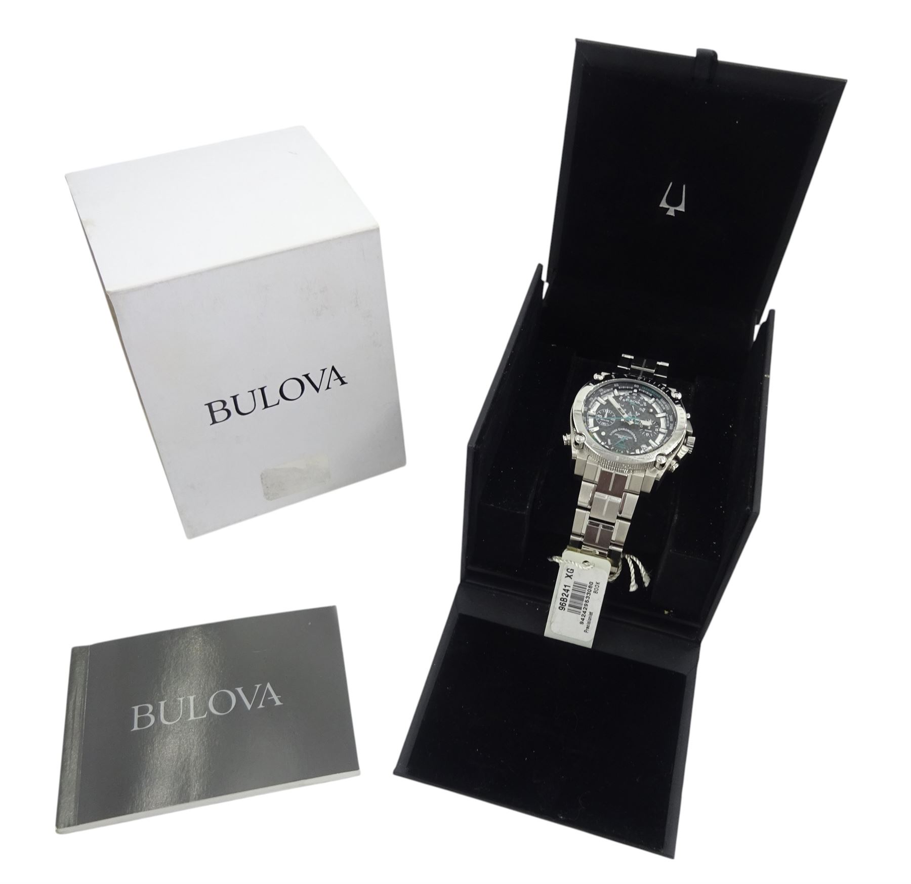 Bulova Precisionist gentleman's stainless steel quartz chronograph wristwatch, Ref. C877877, marking 140 years of American Innovation, on original stainless steel strap, with fold-over clasp